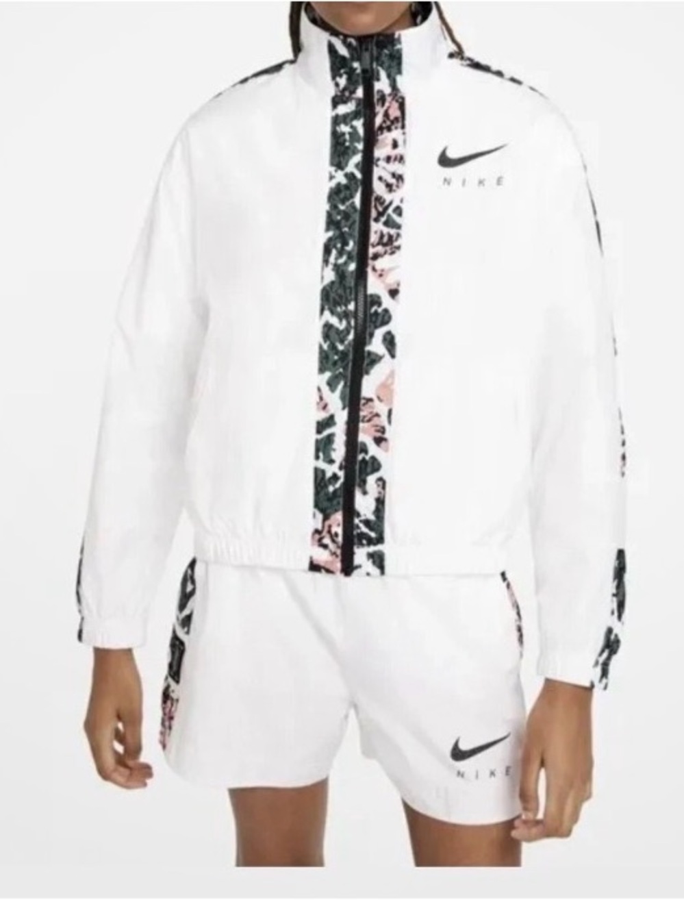 Nike White Repel Windbreaker Jacket with Floral-Trim Accents - Size S